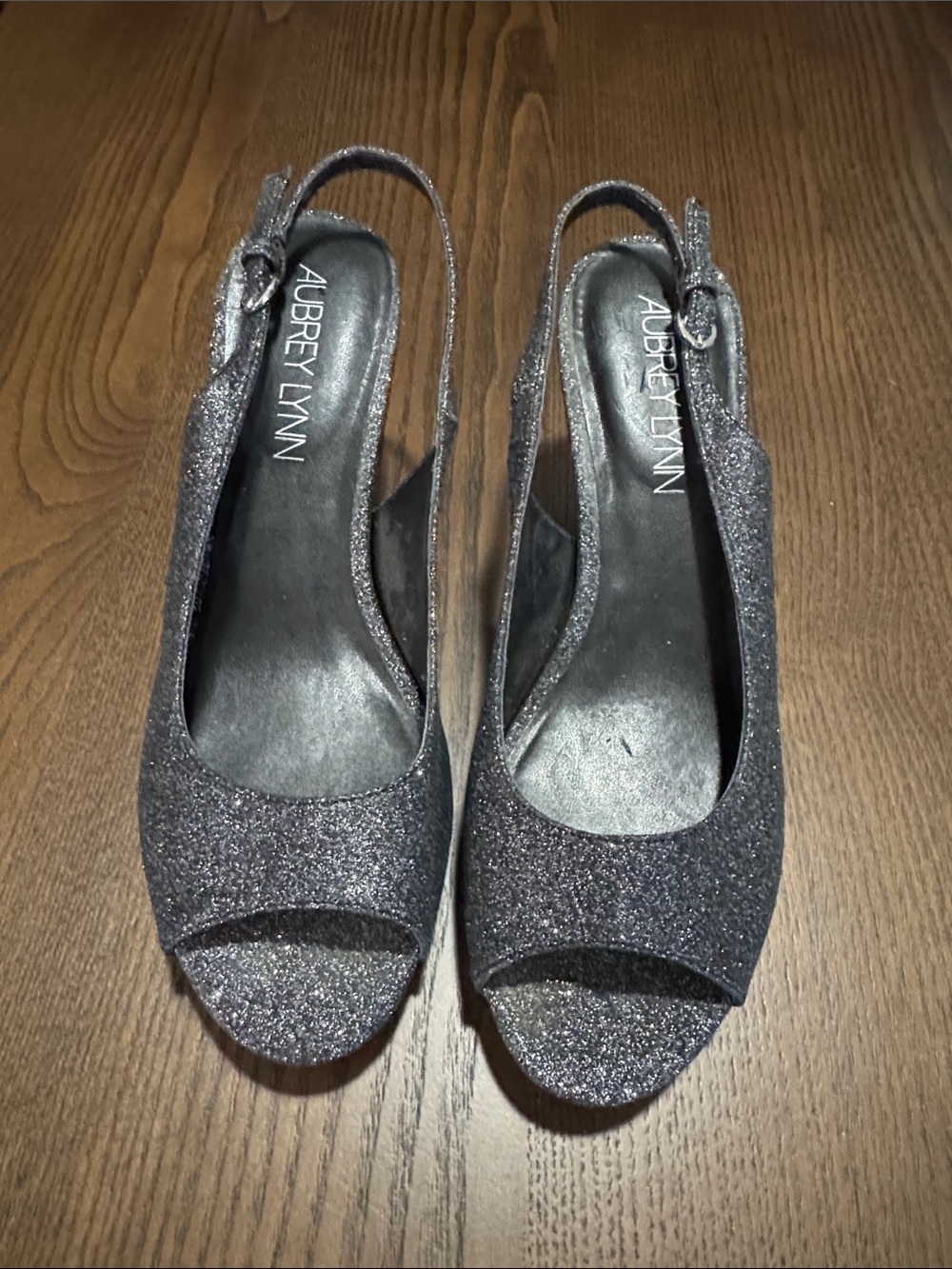 Aubrey Lynn Women's Glitter Slingback Peep-Toe Heels in Charcoal Sparkle